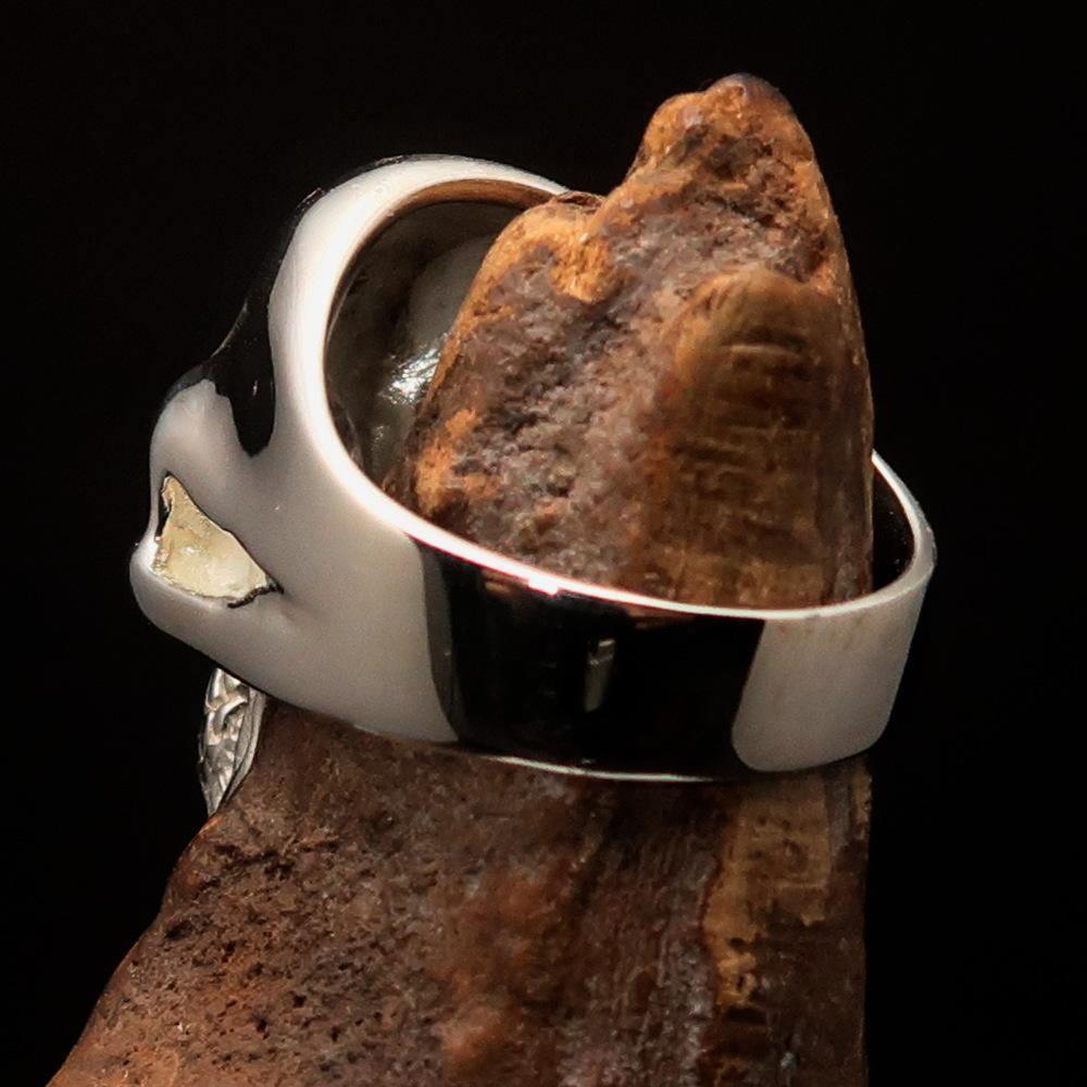 Excellent crafted Men's Masonic Ring Blue Archer Skull - Sterling Silver - BikeRing4u