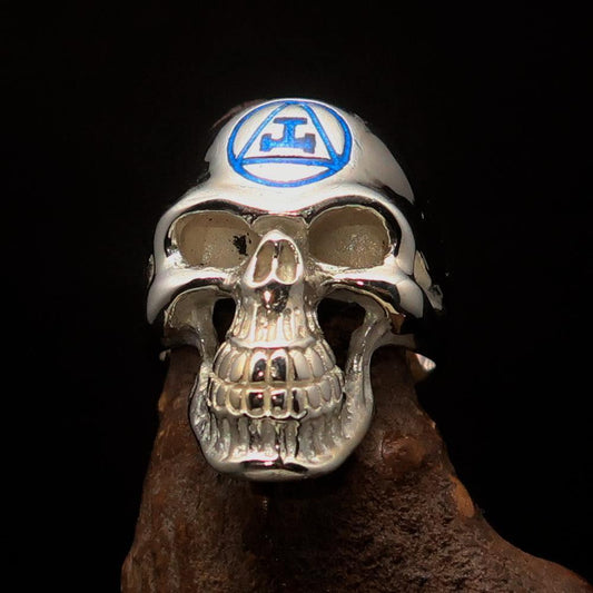 Excellent crafted Men's Masonic Ring Blue Archer Skull - Sterling Silver - BikeRing4u
