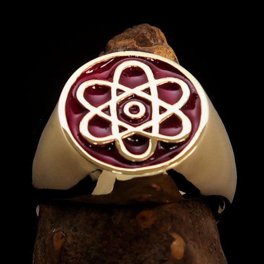 Perfectly crafted Men's Teacher Ring Atom Symbol Red - Solid Brass - BikeRing4u
