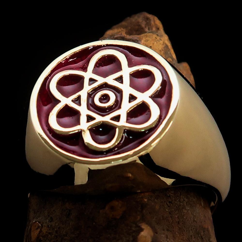Perfectly crafted Men's Teacher Ring Atom Symbol Red - Solid Brass - BikeRing4u