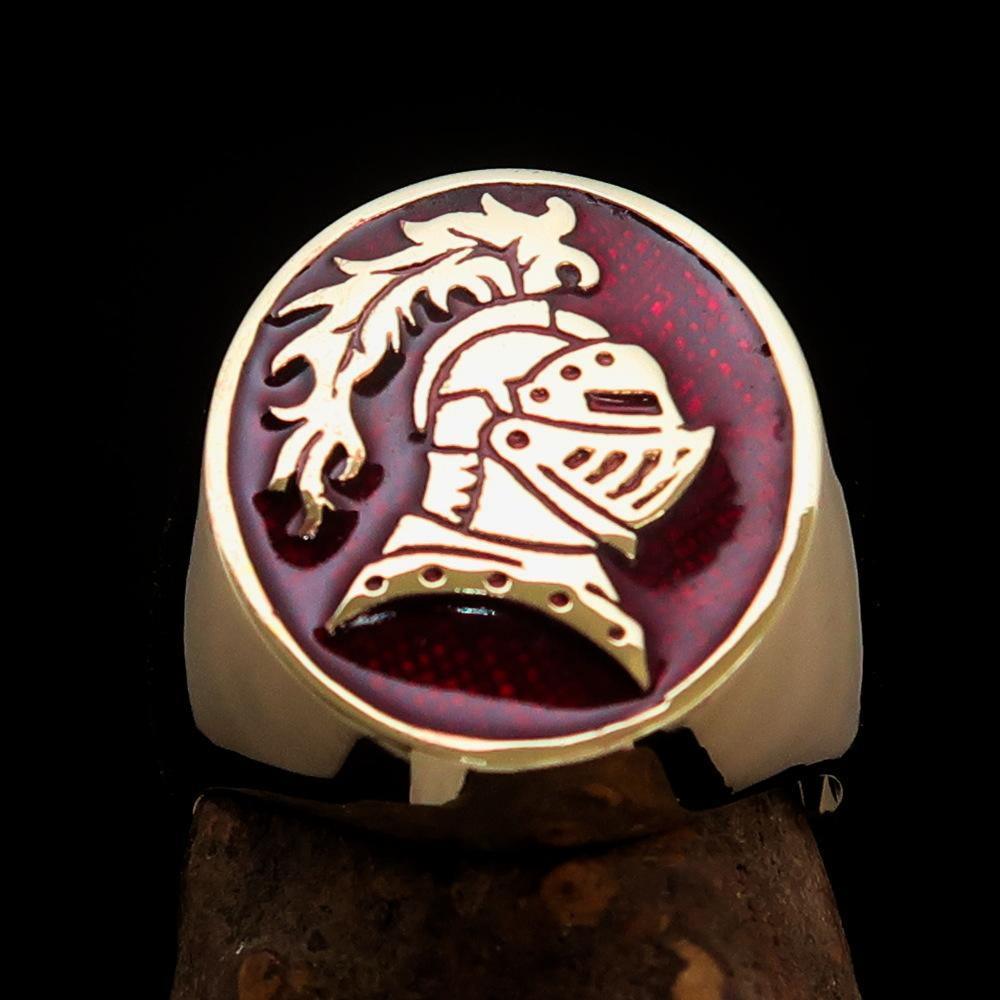 Perfectly crafted Men's Medieval Ring Brave Knight Red - Solid Brass - BikeRing4u
