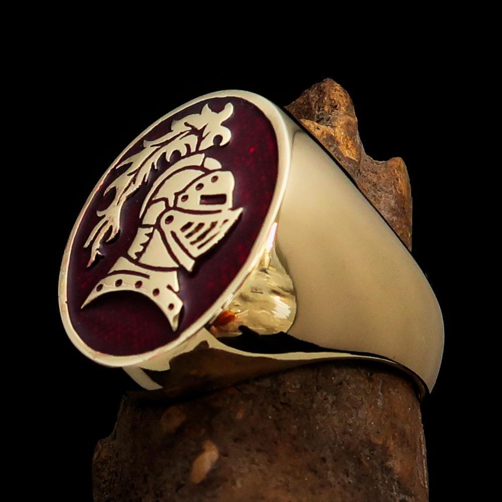 Perfectly crafted Men's Medieval Ring Brave Knight Red - Solid Brass - BikeRing4u