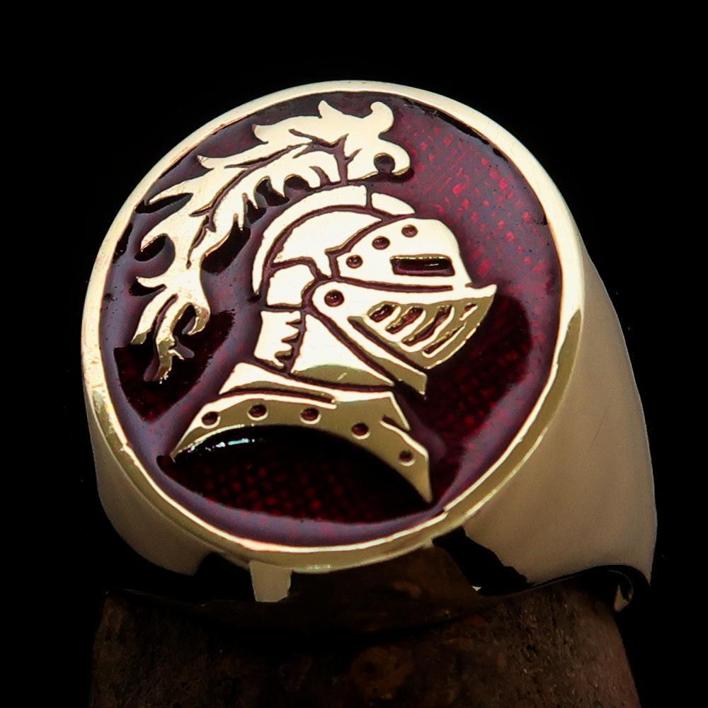 Perfectly crafted Men's Medieval Ring Brave Knight Red - Solid Brass - BikeRing4u