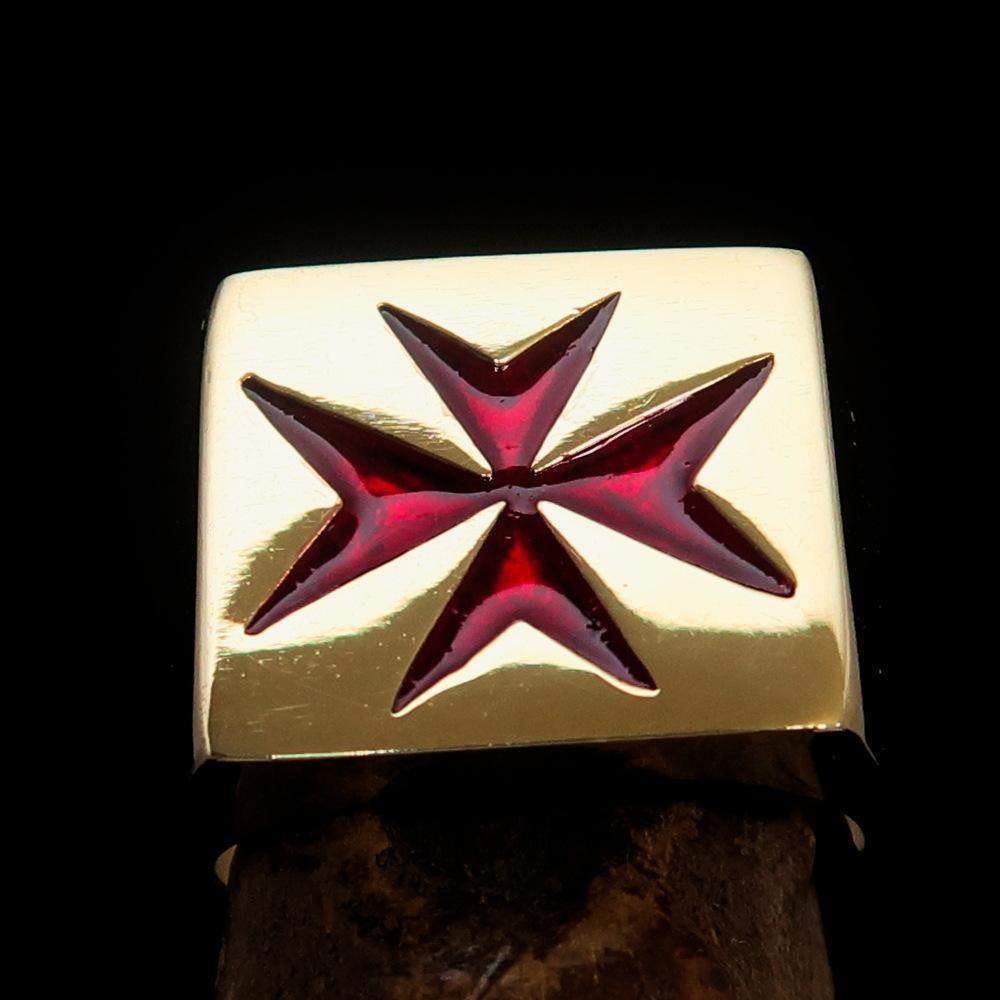 Nicely crafted Men's Knight Ring Maltese Red Cross - Solid Brass - BikeRing4u