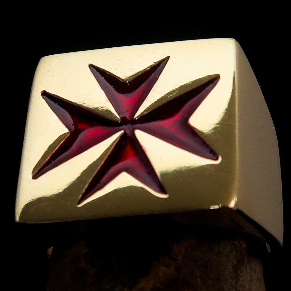 Nicely crafted Men's Knight Ring Maltese Red Cross - Solid Brass - BikeRing4u