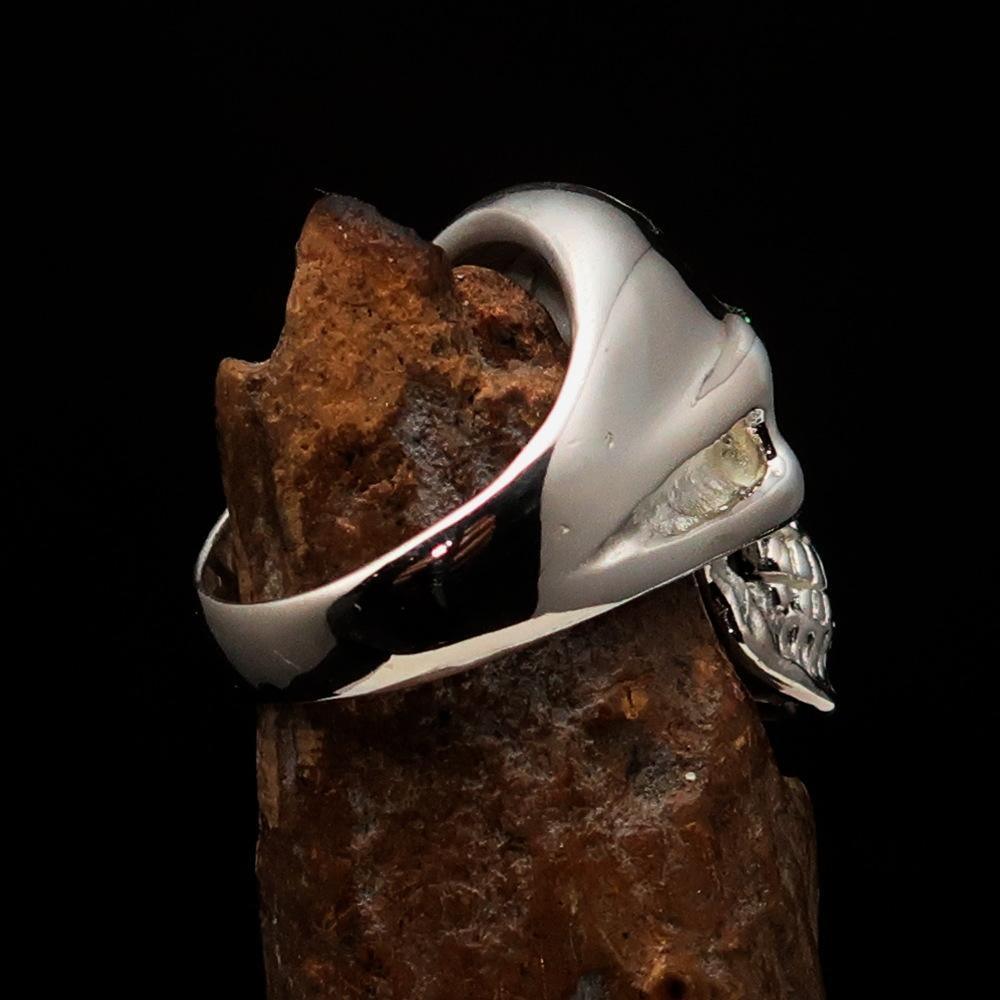 Excellent crafted Men's Skull Ring Green Eye of Ra - Sterling Silver - BikeRing4u