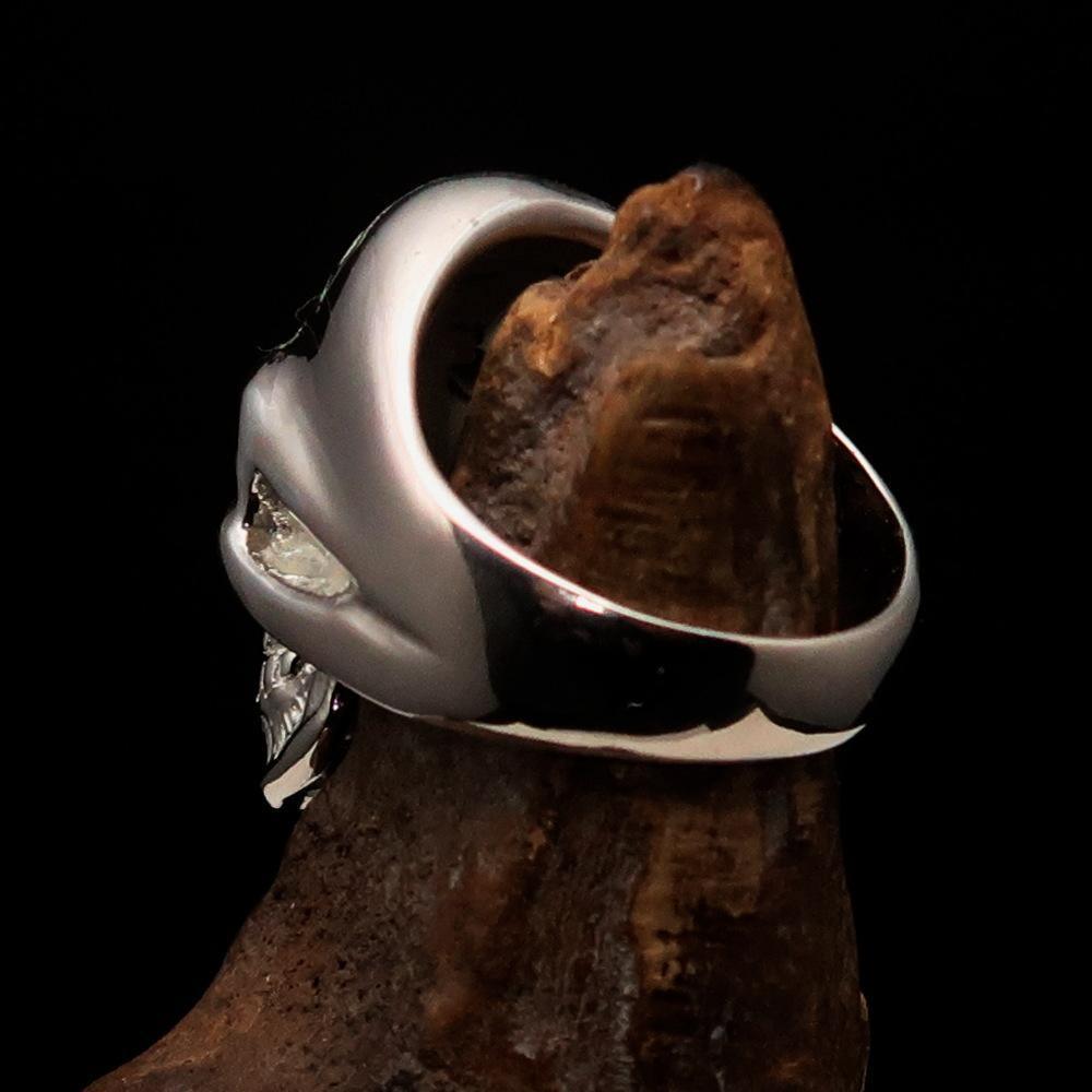 Excellent crafted Men's Skull Ring Green Eye of Ra - Sterling Silver - BikeRing4u