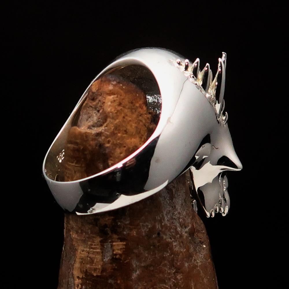 Excellent crafted Men's Vampire Skull Ring Green Diamond 13 - Sterling Silver - BikeRing4u