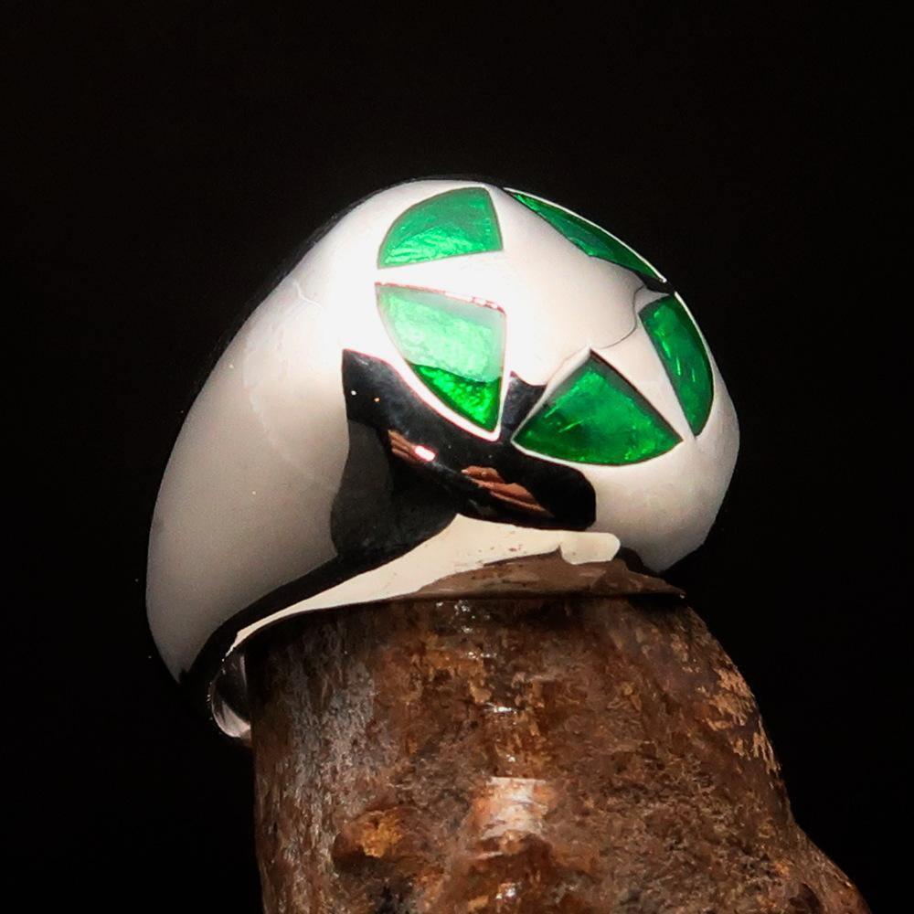 Excellent crafted Men's US Marshall Ring green Star - Sterling Silver - BikeRing4u