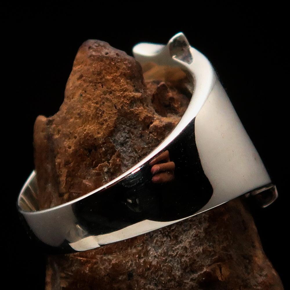 Mirror polished Men's Sterling Silver Initial Ring one bold Letter A - BikeRing4u