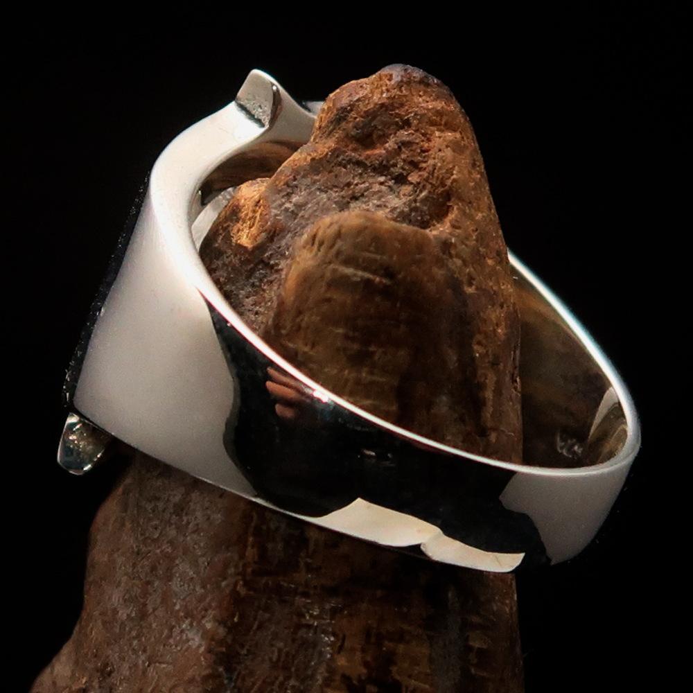 Mirror polished Men's Sterling Silver Initial Ring one bold Letter A - BikeRing4u