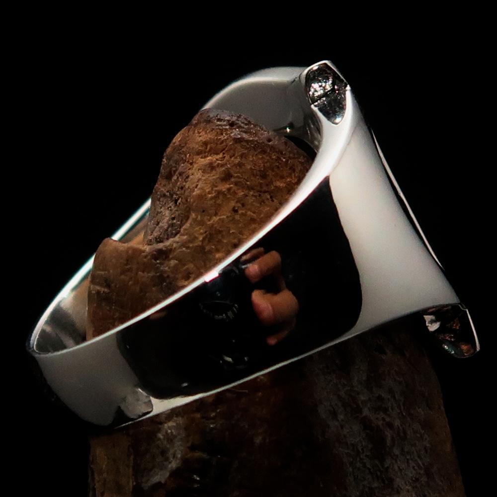 Mirror polished Men's Sterling Silver Initial Ring one bold Letter B - BikeRing4u