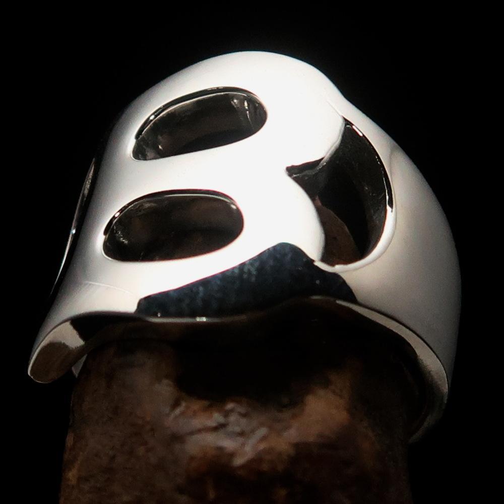 Mirror polished Men's Sterling Silver Initial Ring one bold Letter B - BikeRing4u