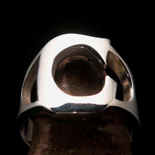 Mirror polished Men's Sterling Silver Initial Ring one bold Letter C - BikeRing4u