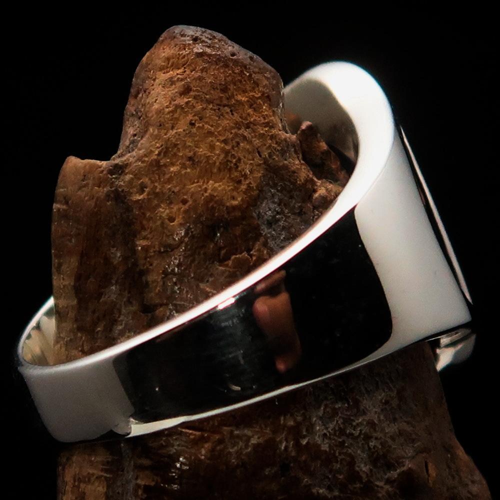 Mirror polished Men's Sterling Silver Initial Ring one bold Letter C - BikeRing4u