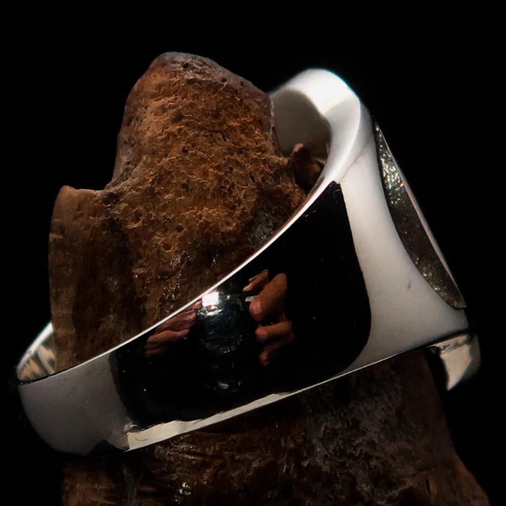 Mirror polished Men's Sterling Silver Initial Ring one bold Letter G - BikeRing4u