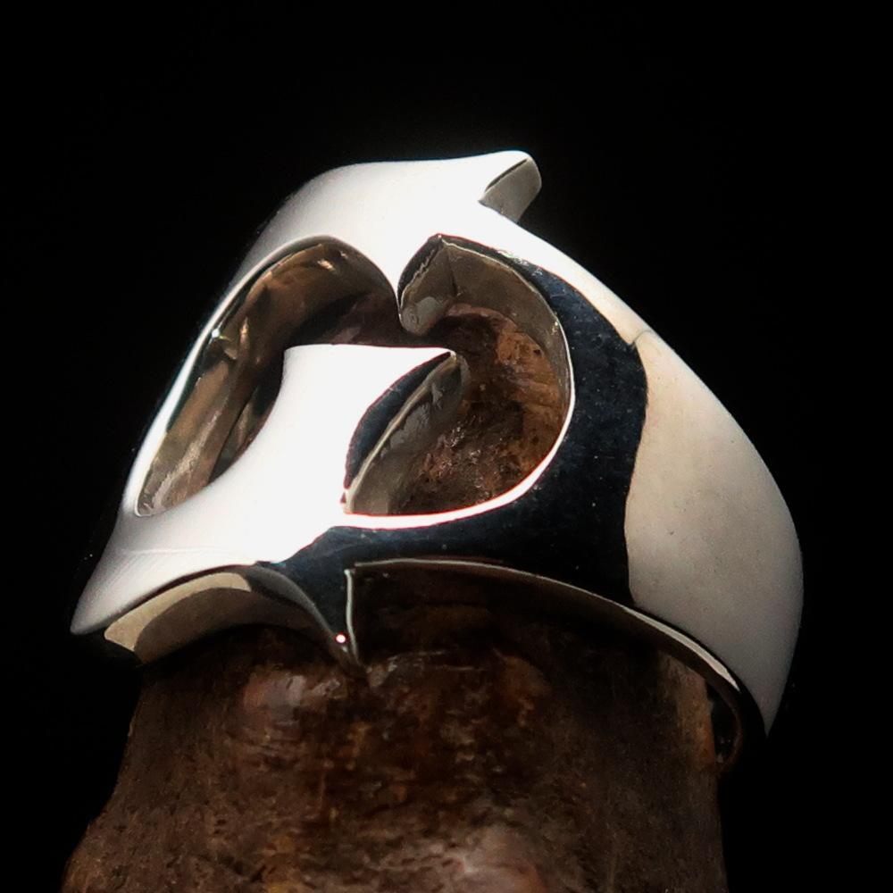 Mirror polished Men's Sterling Silver Initial Ring one bold Letter G - BikeRing4u