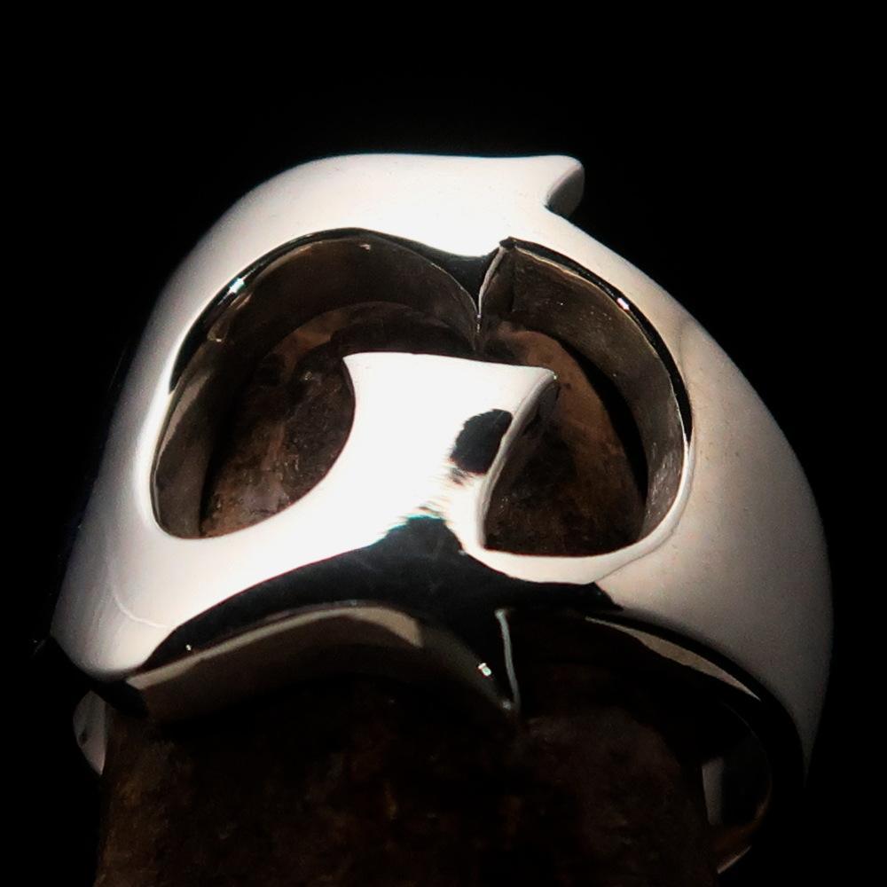 Mirror polished Men's Sterling Silver Initial Ring one bold Letter G - BikeRing4u