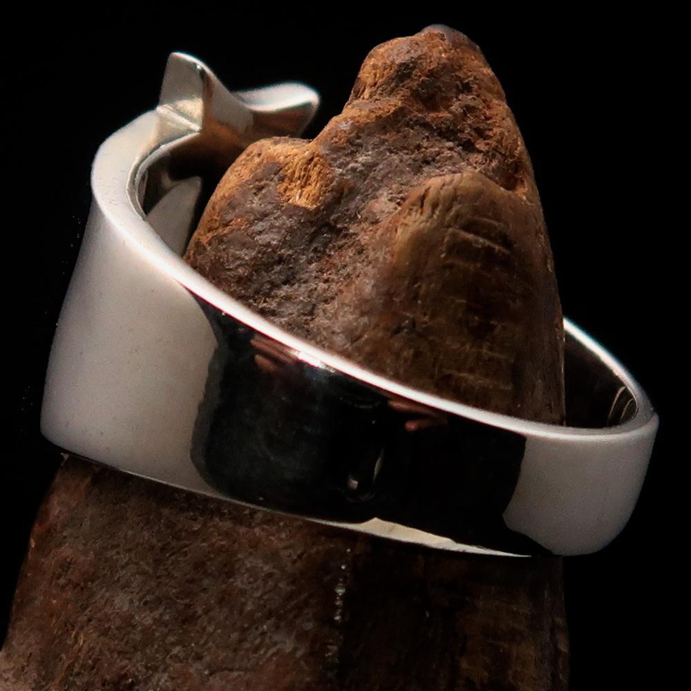 Mirror polished Men's Sterling Silver Initial Ring one bold Letter I - BikeRing4u