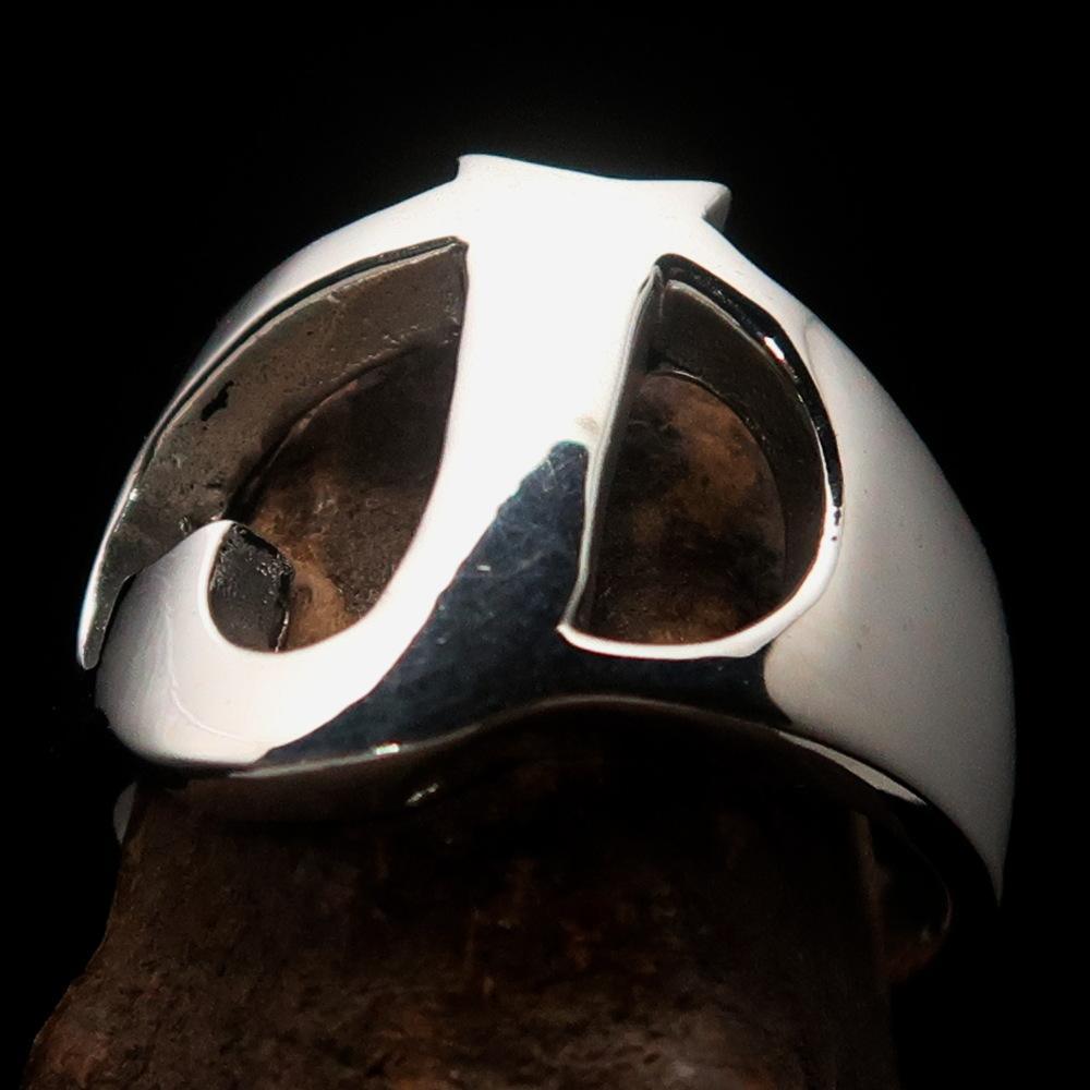 Mirror polished Men's Sterling Silver Initial Ring one bold Letter J - BikeRing4u