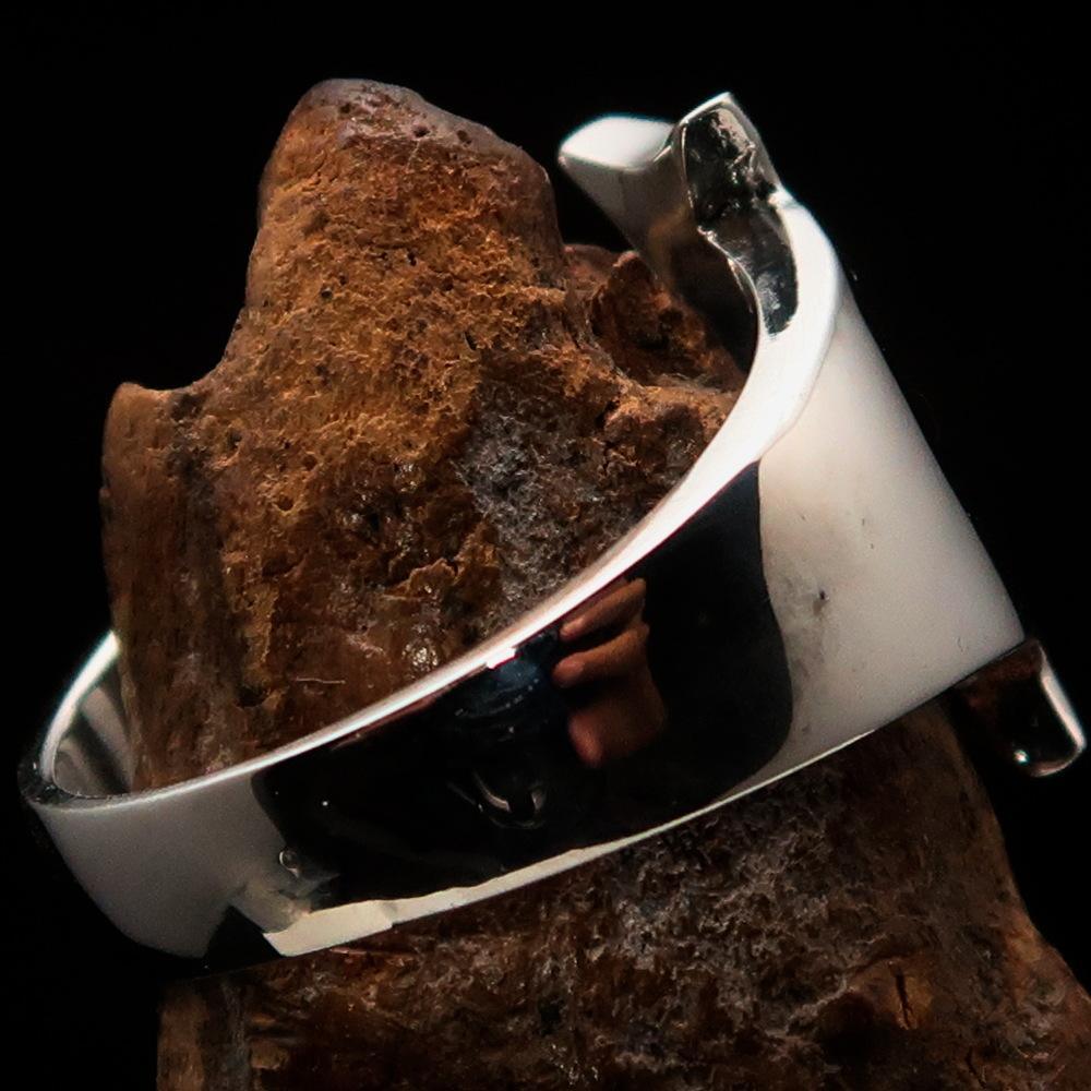 Mirror polished Men's Sterling Silver Initial Ring one bold Letter K - BikeRing4u