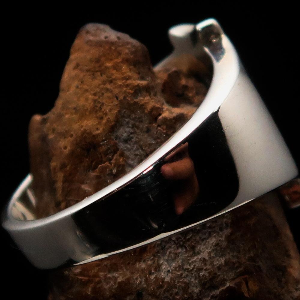 Mirror polished Men's Sterling Silver Initial Ring one bold Letter L - BikeRing4u