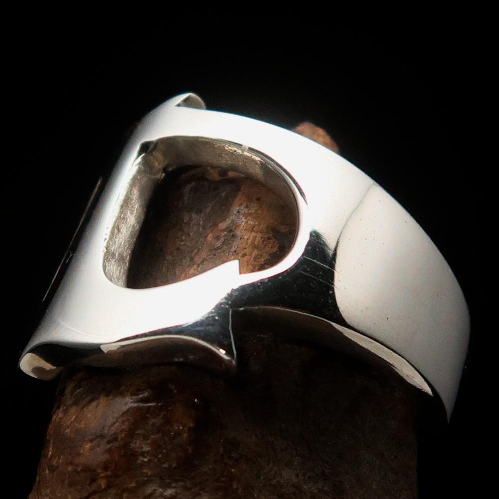 Mirror polished Men's Sterling Silver Initial Ring one bold Letter L - BikeRing4u