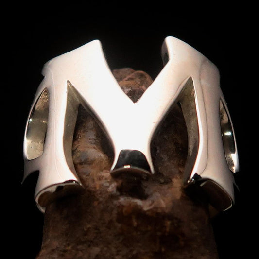 Mirror polished Men's Sterling Silver Initial Ring one bold Letter M - BikeRing4u