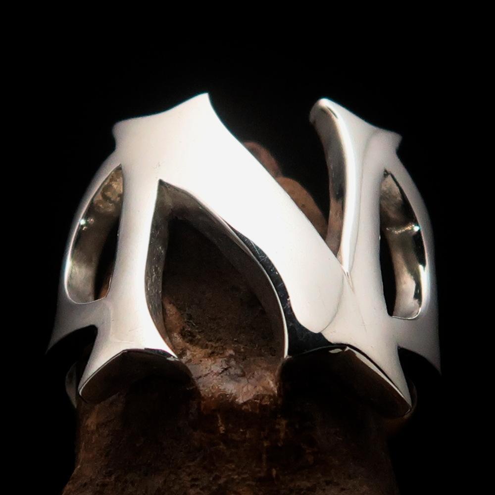 Mirror polished Men's Sterling Silver Initial Ring one bold Letter N - BikeRing4u