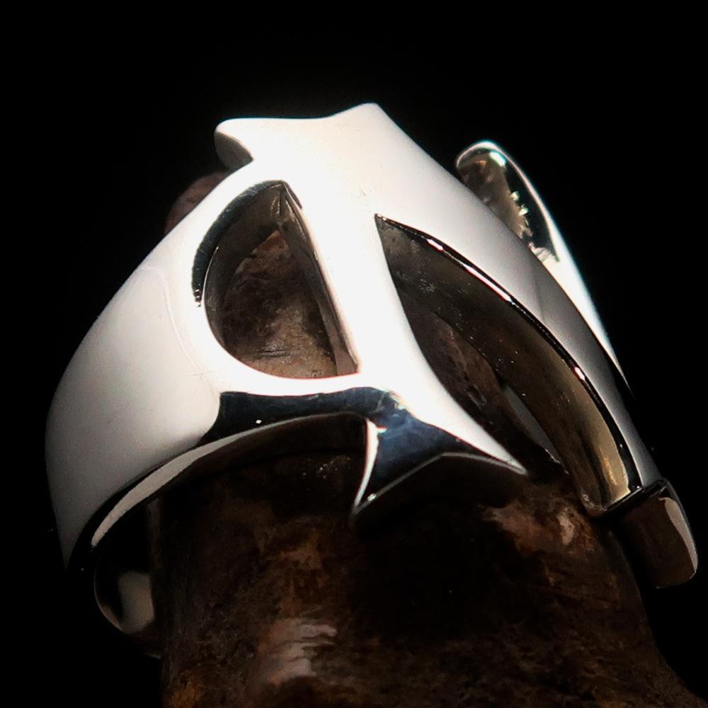 Mirror polished Men's Sterling Silver Initial Ring one bold Letter N - BikeRing4u