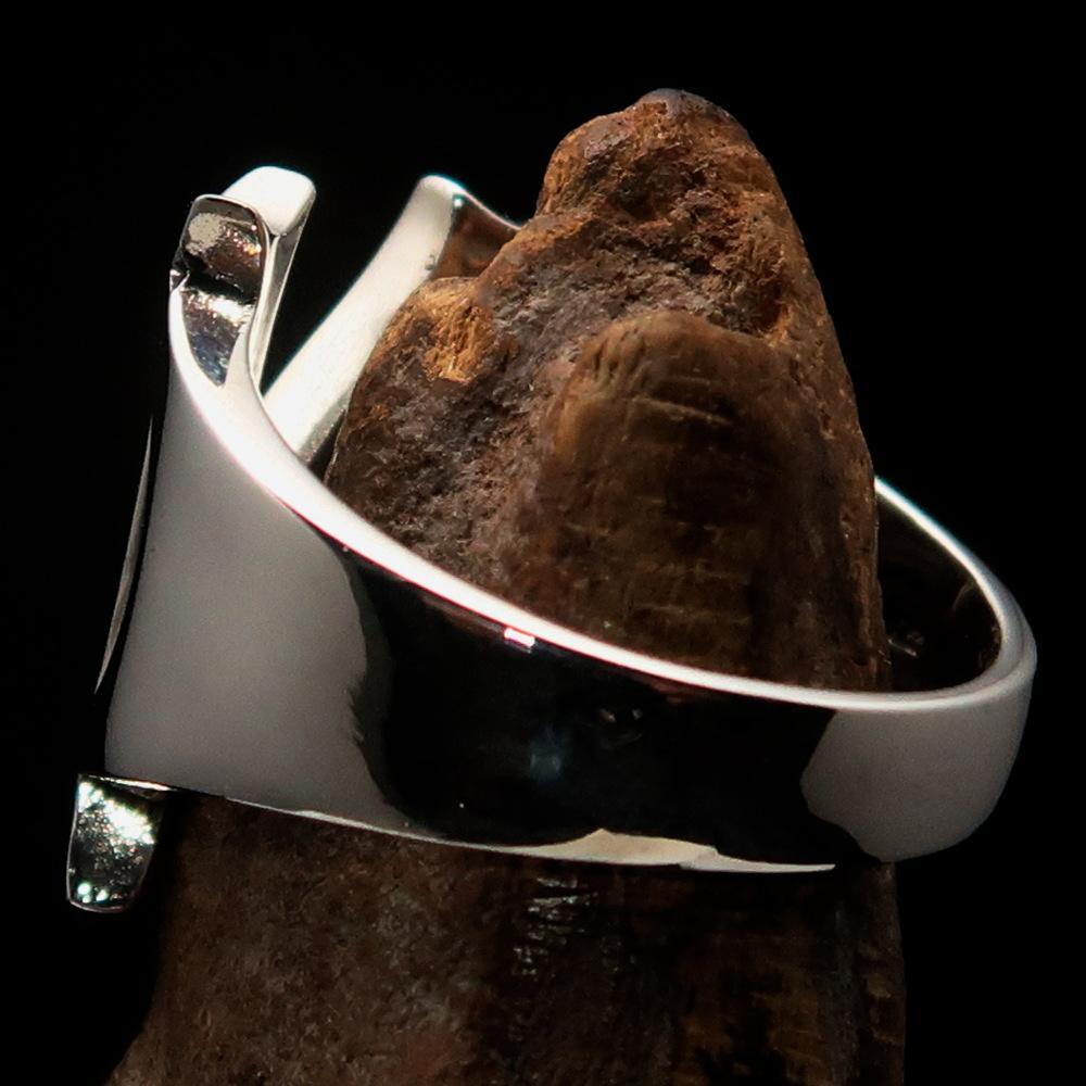 Mirror polished Men's Sterling Silver Initial Ring one bold Letter N - BikeRing4u