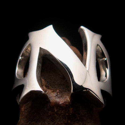 Mirror polished Men's Sterling Silver Initial Ring one bold Letter N - BikeRing4u