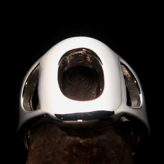 Mirror polished Men's Sterling Silver Initial Ring one bold Letter O - BikeRing4u