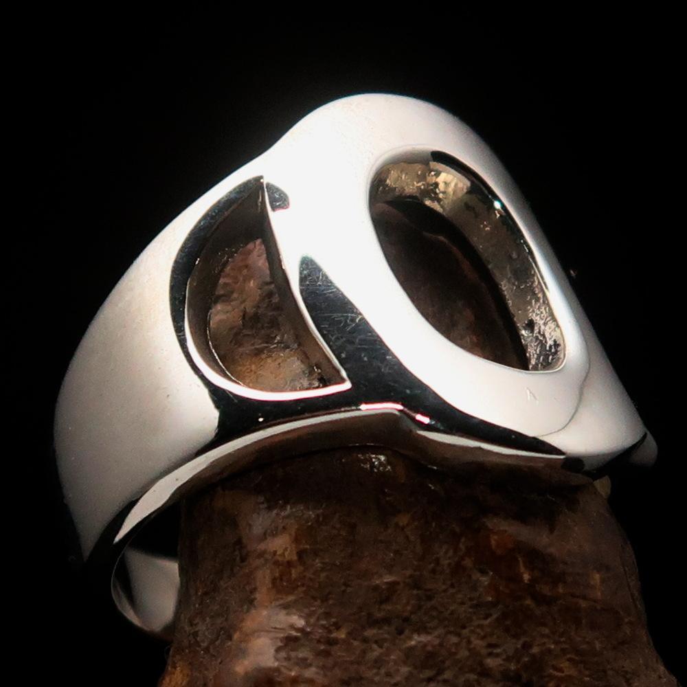 Mirror polished Men's Sterling Silver Initial Ring one bold Letter O - BikeRing4u