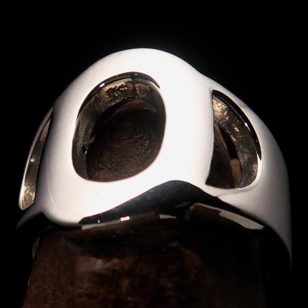 Mirror polished Men's Sterling Silver Initial Ring one bold Letter O - BikeRing4u