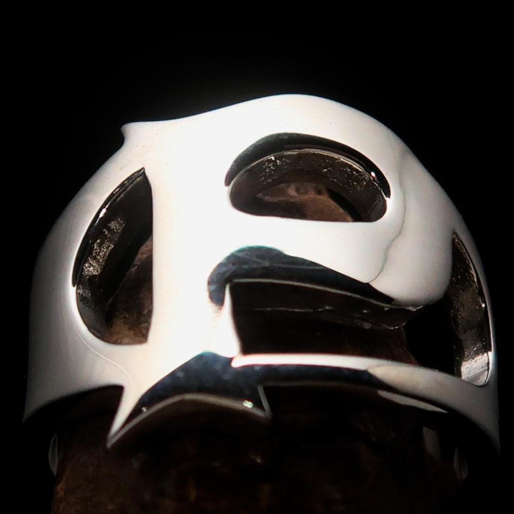 Mirror polished Men's Sterling Silver Initial Ring one bold Letter P - BikeRing4u
