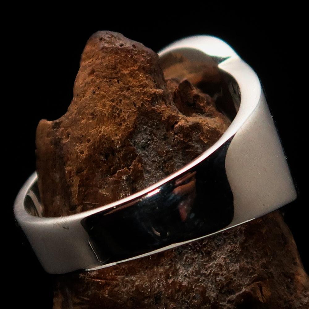 Mirror polished Men's Sterling Silver Initial Ring one bold Letter Q - BikeRing4u
