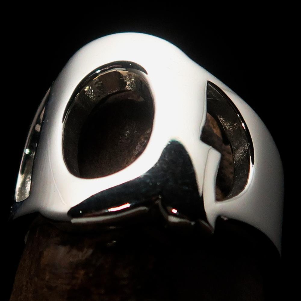 Mirror polished Men's Sterling Silver Initial Ring one bold Letter Q - BikeRing4u