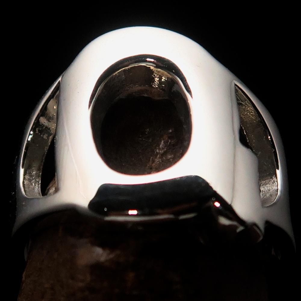 Mirror polished Men's Sterling Silver Initial Ring one bold Letter Q - BikeRing4u
