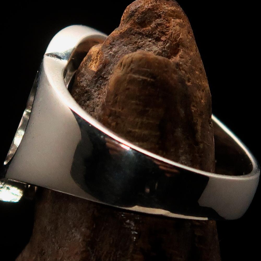 Mirror polished Men's Sterling Silver Initial Ring one bold Letter R - BikeRing4u