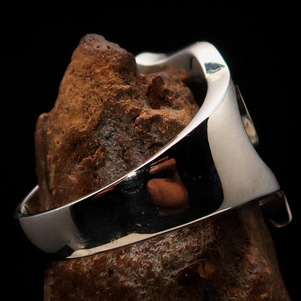 Mirror polished Men's Sterling Silver Initial Ring one bold Letter S - BikeRing4u