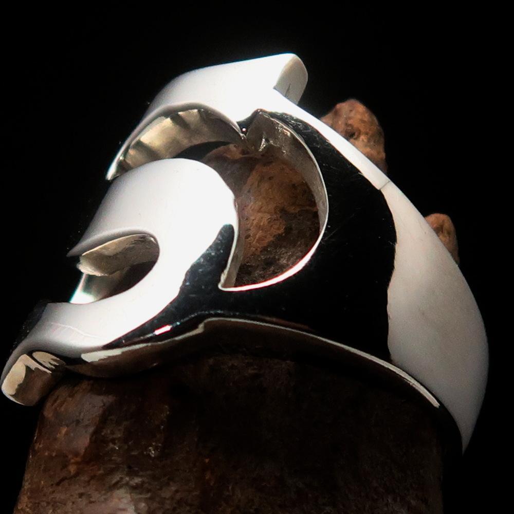 Mirror polished Men's Sterling Silver Initial Ring one bold Letter S - BikeRing4u