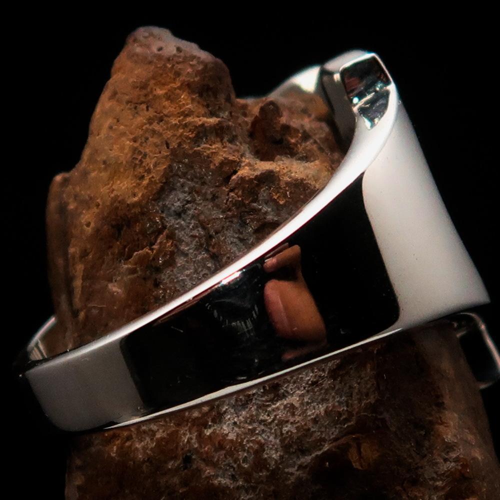 Mirror polished Men's Sterling Silver Initial Ring one bold Letter T - BikeRing4u