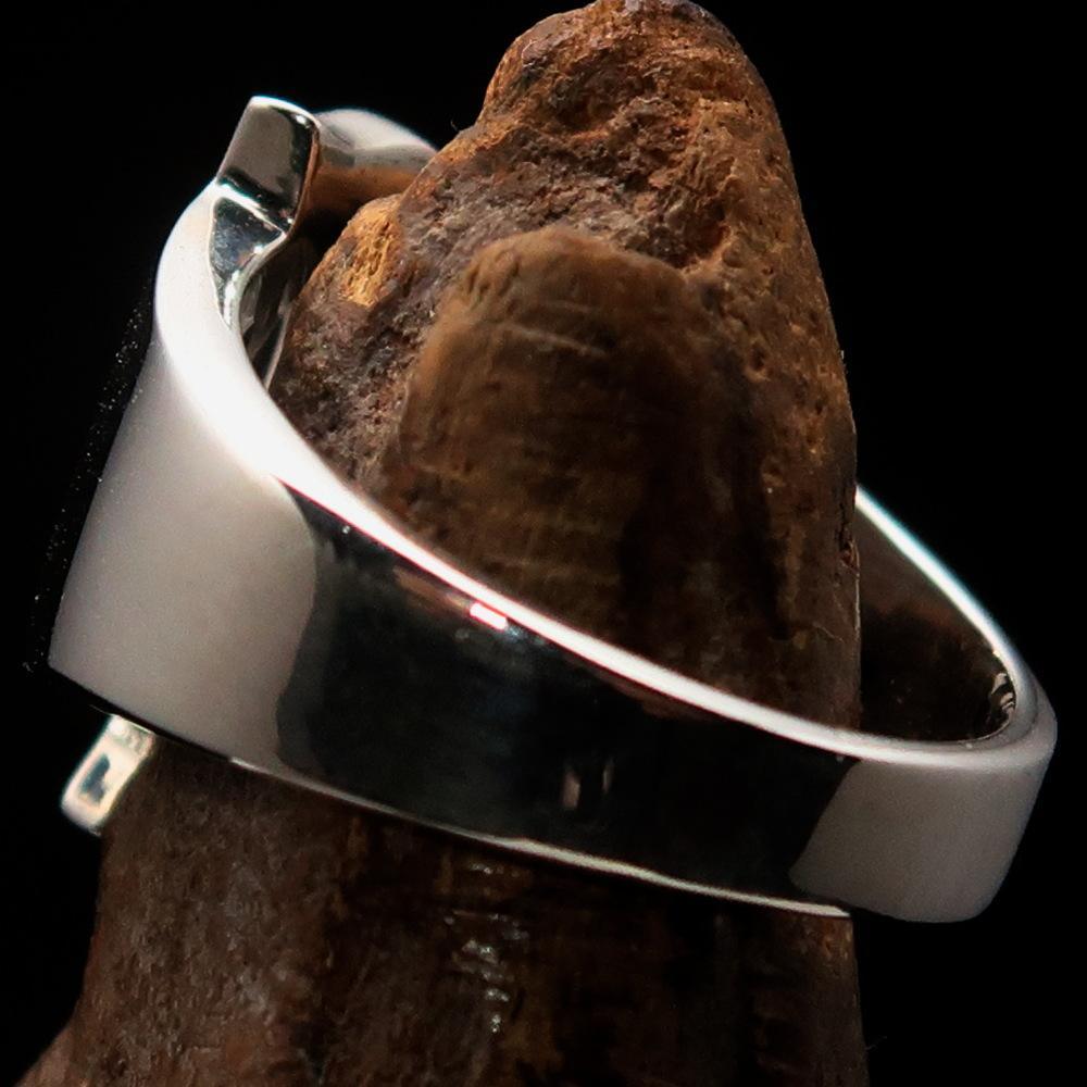 Mirror polished Men's Sterling Silver Initial Ring one bold Letter T - BikeRing4u