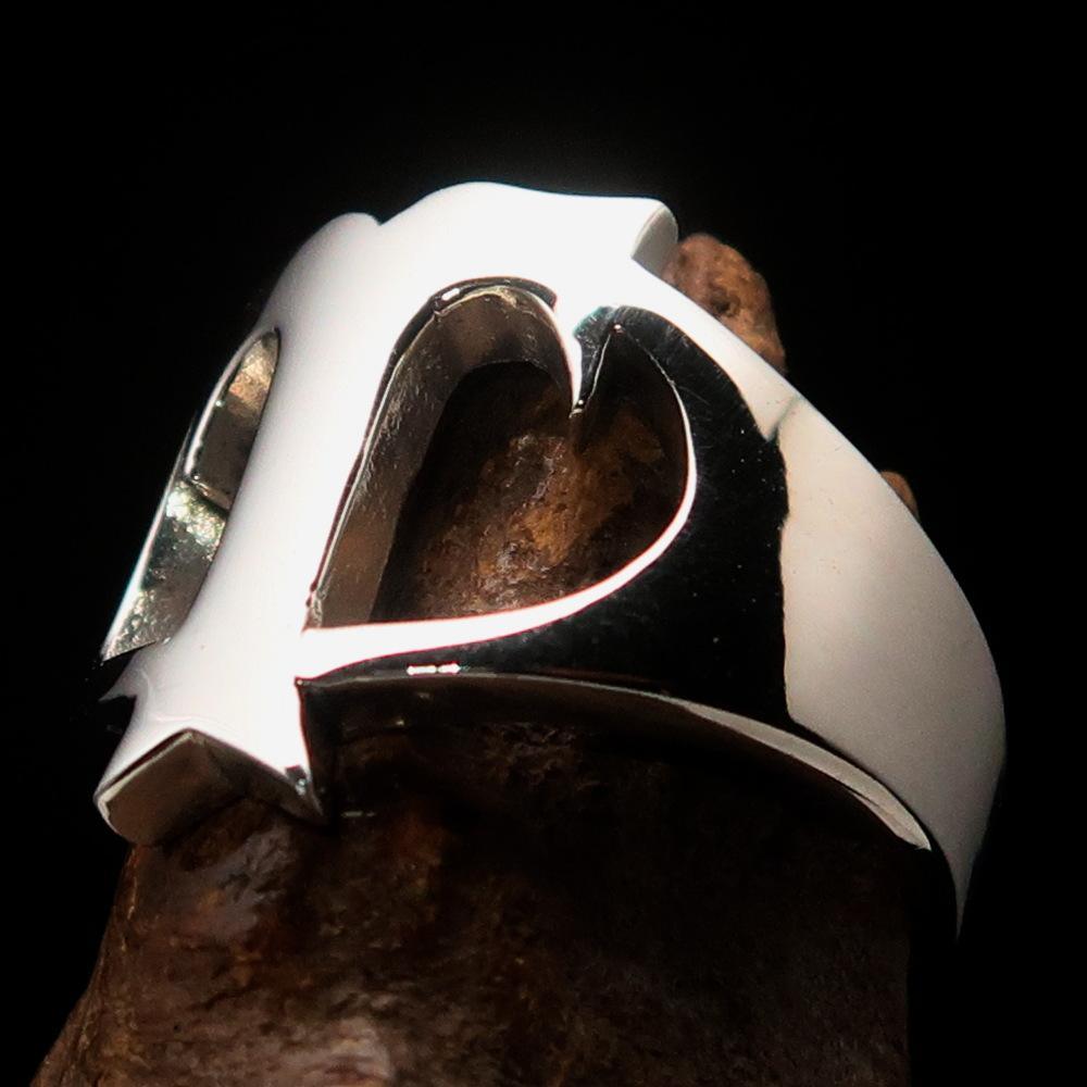 Mirror polished Men's Sterling Silver Initial Ring one bold Letter T - BikeRing4u