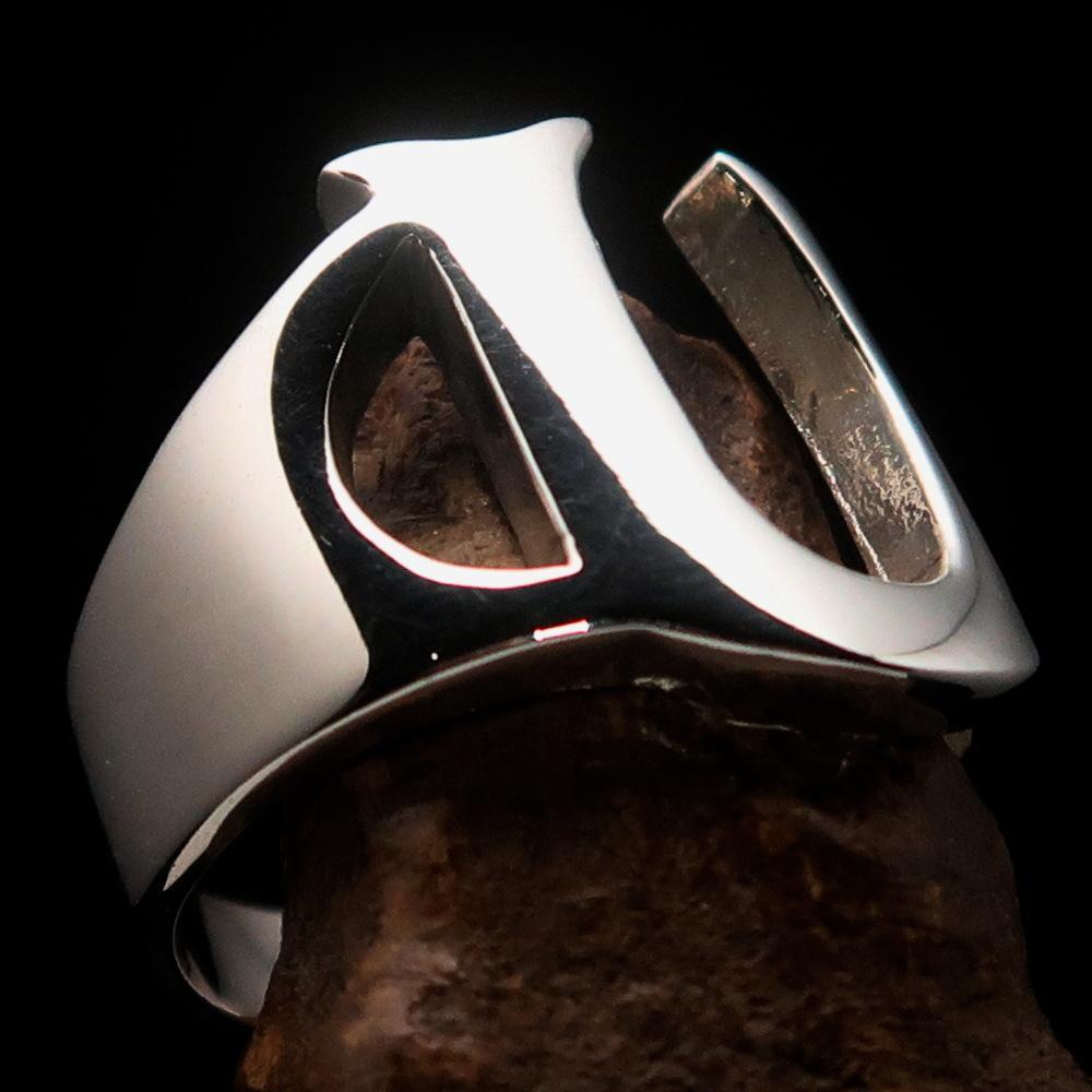 Mirror polished Men's Sterling Silver Initial Ring one bold Letter U - BikeRing4u