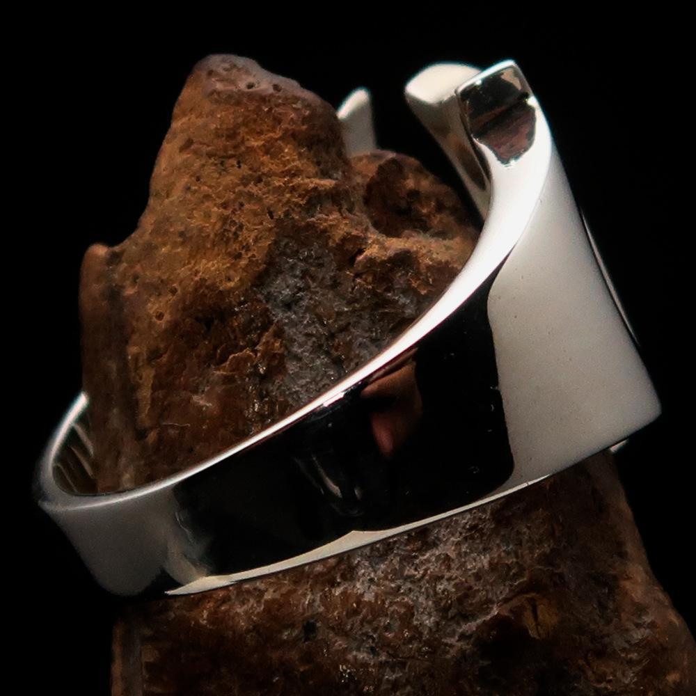 Mirror polished Men's Sterling Silver Initial Ring one bold Letter U - BikeRing4u
