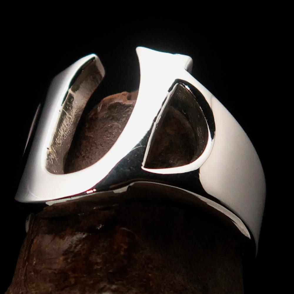 Mirror polished Men's Sterling Silver Initial Ring one bold Letter U - BikeRing4u