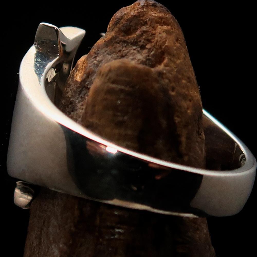 Mirror polished Men's Sterling Silver Initial Ring one bold Letter V - BikeRing4u