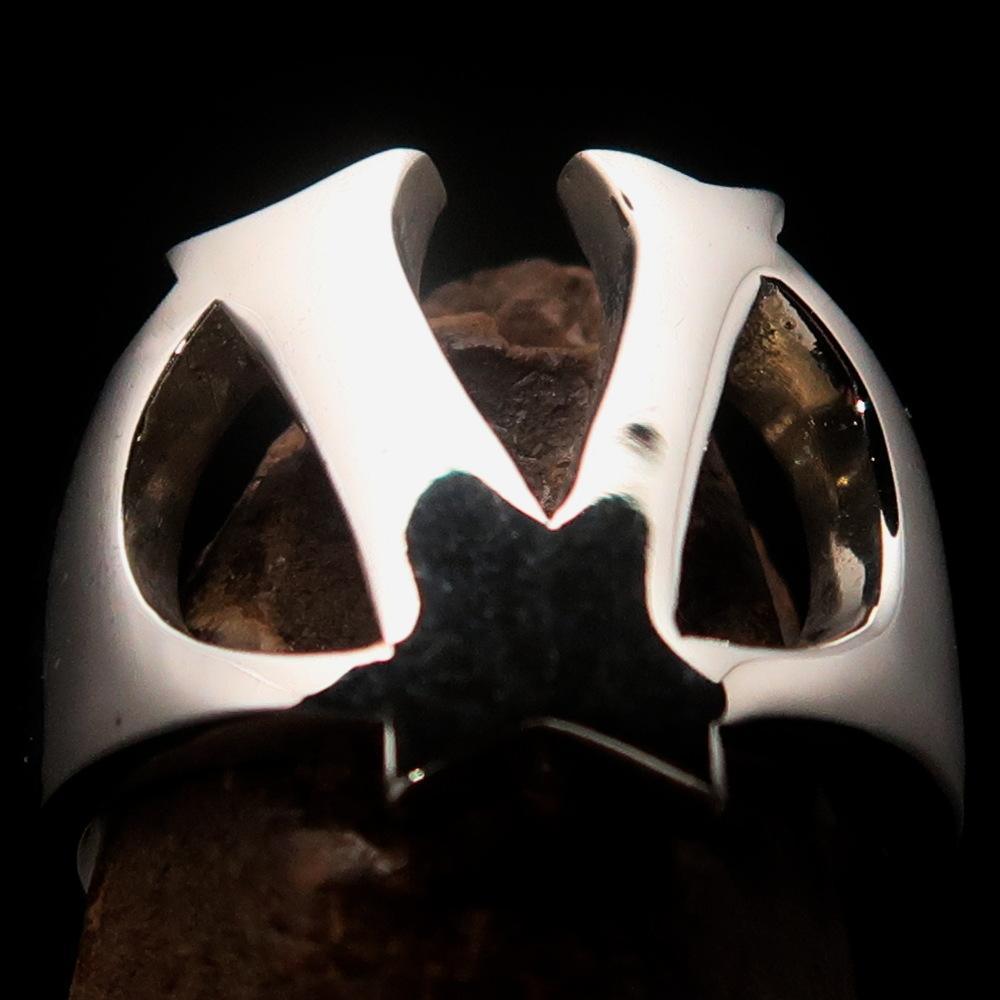 Mirror polished Men's Sterling Silver Initial Ring one bold Letter V - BikeRing4u